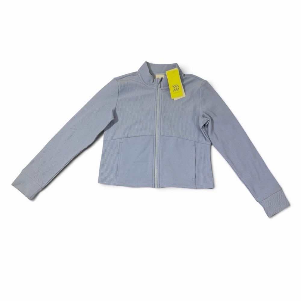 All in Motion Girls Medium (8) Blue Full Zip Ribbed Slim Fit Crop Jacket